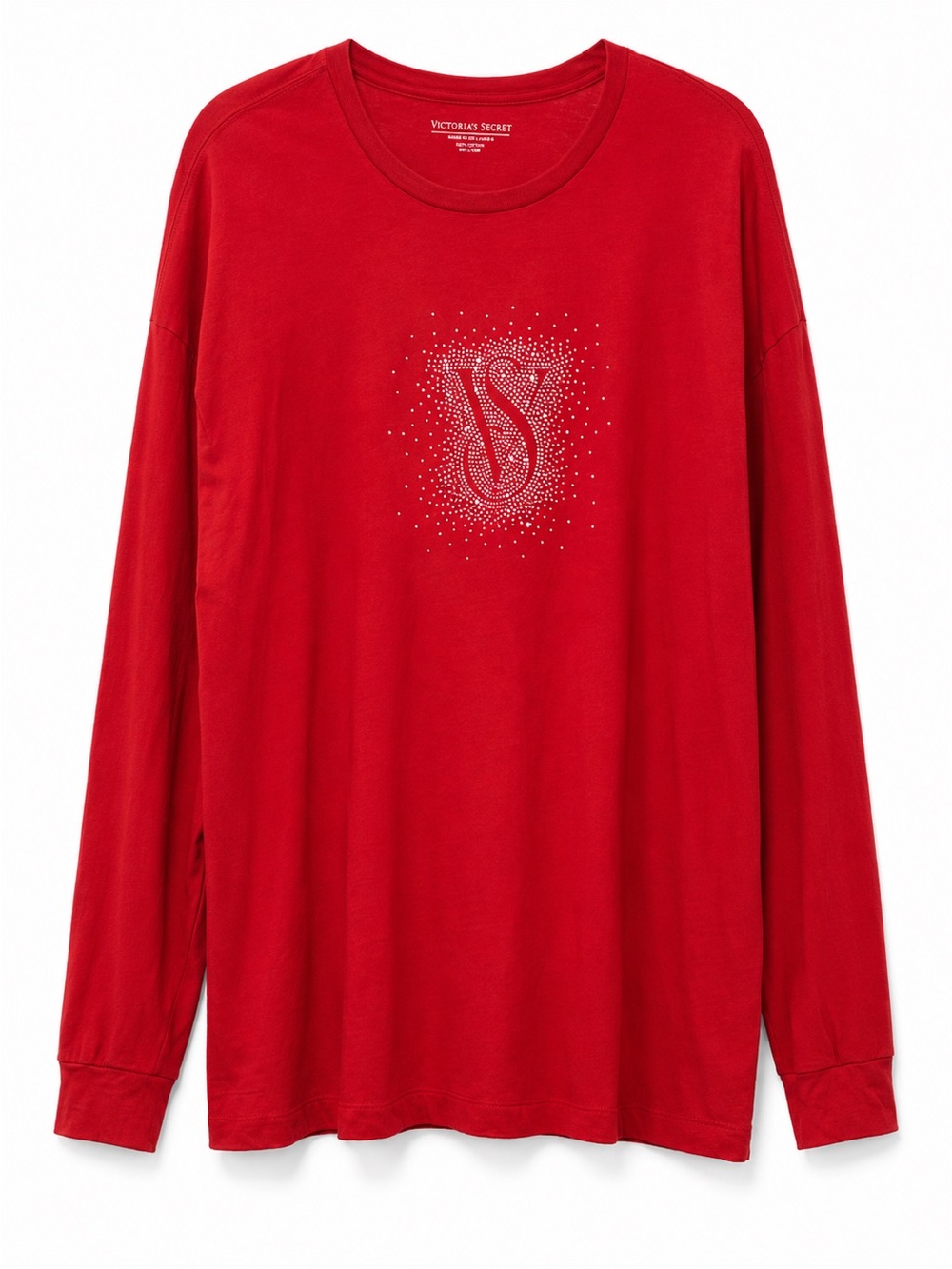 Victoria's Secret Red Long Sleeve Crystal VS Logo Tee